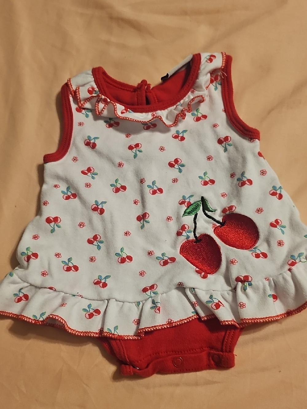 Baby Cherry Print Sleeveless Bodysuit - Red